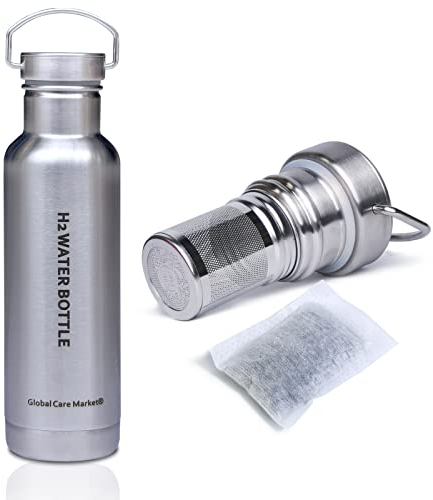Global Care Market Botella de agua alcalina - Termo de agua con filtro de hidrógeno aislado para mejorar y energizar la calidad del agua