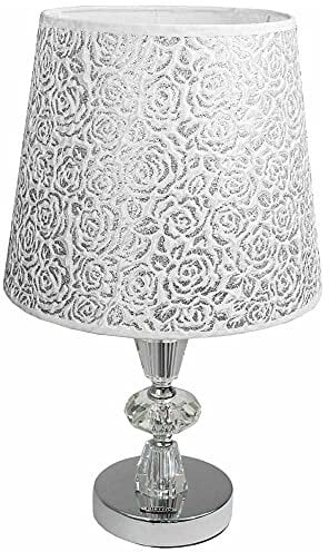 Vetrineinrete® Lume moderno da comodino abat jour lampada da tavolo in acciaio cromato e paralume decorato glitter argento D19-A P93