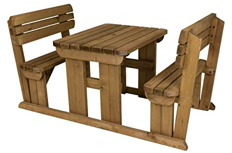 Arbor Garden Solutions 4 Seat Wooden picnic table and benches with backrest, Alders rounded patio furniture set (4ft, Rustic Brown)
