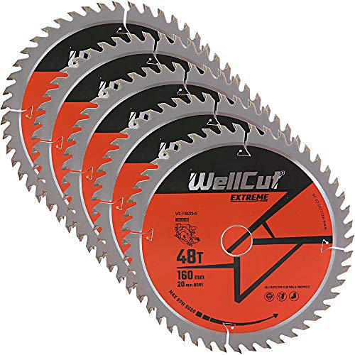 TCT Lot de 5 lames de scie 160 mm x 48 dents x 20 mm alésage pour Festool - TS55, WELLCUT