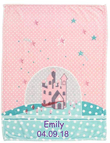 Alvi Babydecke mit Namen Bestickt Decke 75x100 cm Geschenk zur Taufe zur Geburt Kinderdecke Vögel Elefant Teddybär (Sternenschloss)