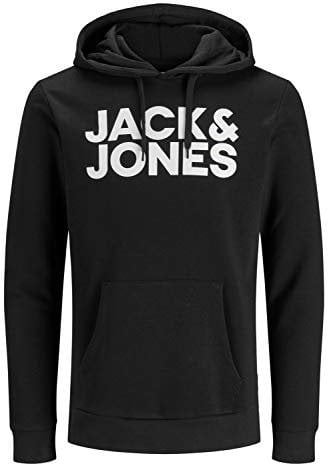 JACK & JONES Herren Hoodie Kapuzensweatshirt JJ Ecorp Logo Sweat Hood, Farbe:Schwarz, Artikel:- Black, Größe:S
