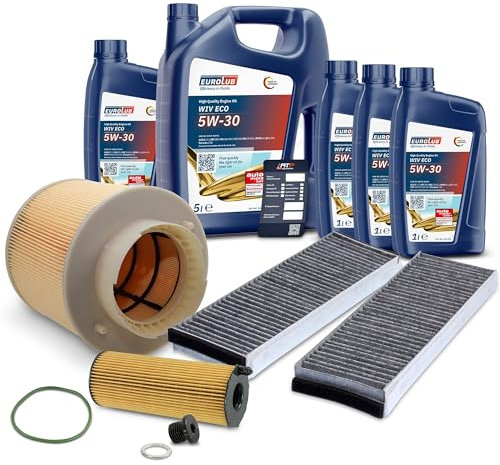 BESTPRICE Inspektionspaket Filterset mit 1x Ölfilter; 1x Luftfilter; 1x Innenraumfilter (Aktivkohle); 1x Ölablassschraube mit Dichtring; 1x Motoröl 5W-30 EUROLUB WIV ECO SAE 9 l