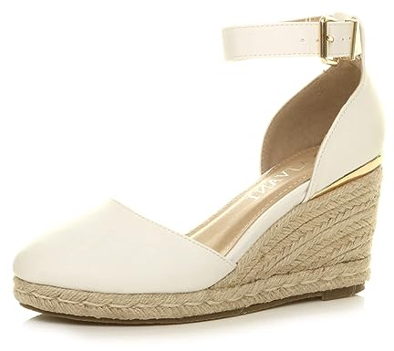 AJVANI Womens ladies mid wedge heel platform buckle up ankle strap espadrille sandals size