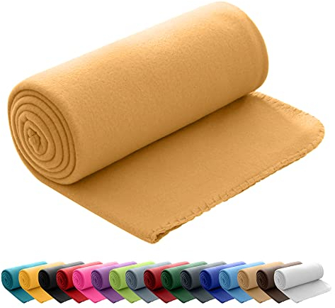 wometo Polar Fleecedecke oekoTex 130x160 ca. 400g mit Anti-Pilling und Kettelrand gelb senfgelb