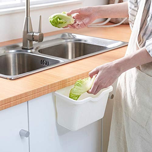 95sCloud Kitchen Hanging Waste Bin for Kitchen Waste Bin Waste Bin Waste Bin Waste Trash Bin Cupboard Door Hanging Waste Bin Kitchen Cupboard Door Bin Holder (White)