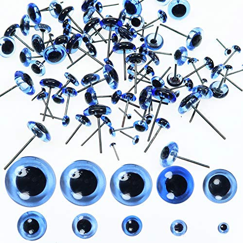 TOAOB 100pcs Light Blue Glass Eyes Kits Craft Eyes 3mm to 12mm for Doll Making Needle Felting Crafts