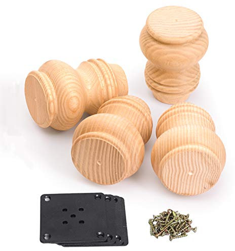 decorluxes Kallax Lot de 4 pieds en bois pour meubles - Pieds courts pour table basse, commode, chignon - Doré naturel (7,6 cm avec plaques de montage)