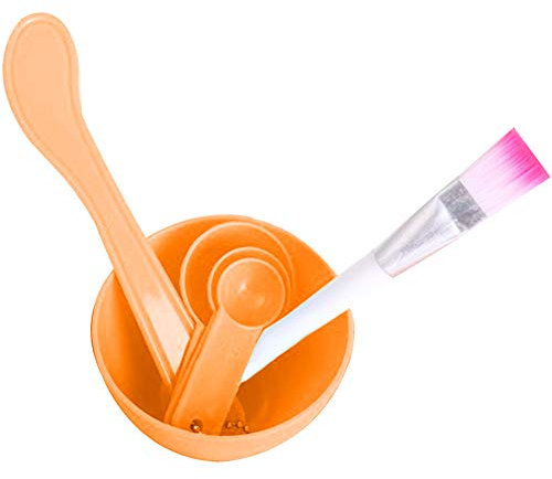 Soft Portable Beauty Tools Equipment,4Pcs DIY Facial Mask Bowl Mixing Brush Makeup Spoon Face Stick Beauty Tools Set - Orange