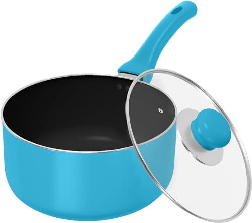 Utopia Kitchen 2 Quart Antihaft-Kochtopf mit Glasdeckel, Bakelit-Griff, Induktionsboden, Topf und Pfanne (Türkis - Schwarz)