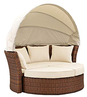 Liegeinsel Miami Wassergras Karamell Strandliege Sonnenliege Sunlounger Gartenliege Liege Polyrattan