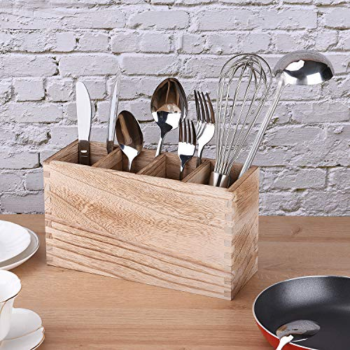 WuGeShop Besteckhalter aus Holz, Besteckhalter, Organizer für Besteck, Gabel, Löffel, Spatel, 4 Fächer