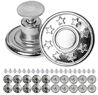 Hosen Ersatz Knöpfe zum Vernieten, 20 Pack, Ø 17 mm Messing Jeansknöpfe, Silber-farben, Jeans Button mit Nieten, Jeans Knopf zum Einschlagen, Metall Hosenknopf, Hose weiter machen, Hosenknöpfe robust