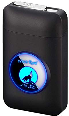 Zigarettenetui mit Feuerzeug, LED Grafik-Zigaretten-Etui, 2-in-1 Portable Elektronisches Lighter Flammenlose Aufladbar Zigarettenschachtel, Elegante Entwurf Feuerzeug Aufladbar Schwarzer Wolf