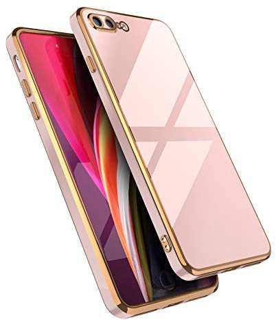 EYZUTAK Case for iPhone 7 Plus iPhone 8 Plus, Electroplated Solid Color Case Slim Flexible Soft TPU Bumper Shockproof Protective Durable Cover with Camera Protection - Pink