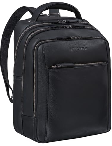 STILORD 'Kobe' Business Rucksack Leder Groß und Breit ideal als Lehrer Rucksack Schulrucksack Backpack Laptoprucksack mit vielen Fächern aus Echtem Vintage Leder, Farbe:schwarz