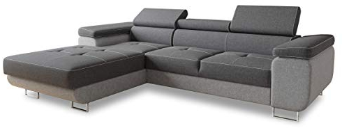 Ecksofa Divo mit Schlaffunktion, Bettkasten und Kopfteilverstellung, Polsterecke, Wohnlandschaft, Sofagarnitur, Couch, Sofa, Federkern (Grau + Dunkelgrau (Sawana 21 + Sawana 05), Ecksofa Links)