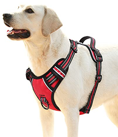 HEELE Hundegeschirr, No-Pull Hundegeschirr, Brustgeschirr für Mittelgroße Hunde, Weich Atmungsaktiv Einstellbar Reflektierend Hundegeschirr Anti Zug mit Gepolstert Griff, Rot, L
