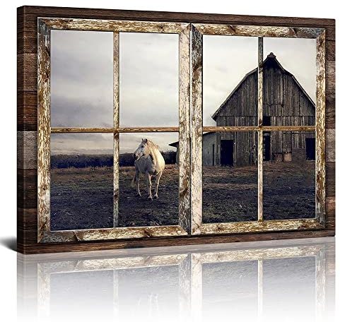 Kuphsod Lienzo decorativo para pared de granero antiguo, decoración rústica, cuadros falsos para ventana, granja, sala de estar, granero, arte moderno para el hogar, dormitorio, cocina, enmarcado