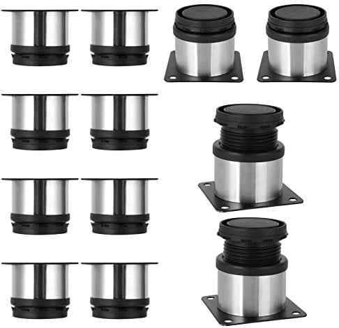 GOYADA 12PCS Adjustable Cabinet Legs 50x50mm, Stainless Steel Furniture Legs Feet Chrome Effects, Kitchen Cabinet Cupboard Legs Feet Adjustable for Kitchen Cabinets Cupboard Sofa Furniture (No screws)