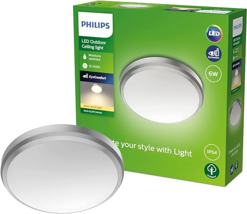 Philips my Garden LED Doris Deckenleuchte Doris, 6W, warmweißes Licht 2700K, IP54 Schutzklasse, Nickel