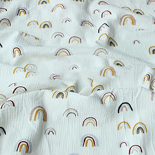 Cotton Cat 50 x 135 cm Musselin Stoff Baumwollstoff Regenbogen-Design für Kleidungsstücke Decke Pucktuch Mullwindeln zum DIY Nähen Flickwerk