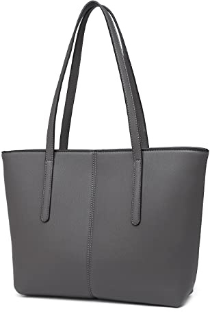 Miss Lulu Schultertasche Damen Henkeltasche Groß Handtasche Elegant PU Leder Umhängetaschen Frauen Shopper Taschen Verstellbar Schultergurt Aktentasche Dunkelgrau