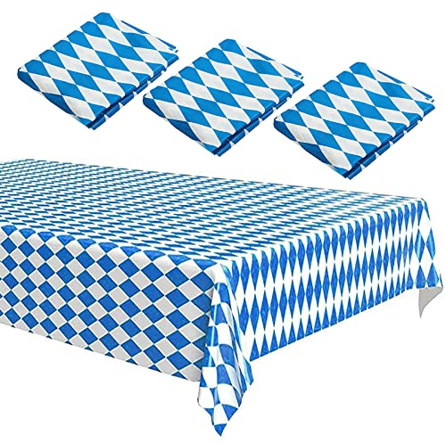 3 Stück Oktoberfest Tischdecke Bayerische Deko Oktoberfest Dekoration Party Bayrisch Tischdeko Bayern Tischtuch Blau Weiß Bayernraute Partytischdecke für Bierzelten Bier Festival München(137*274cm)