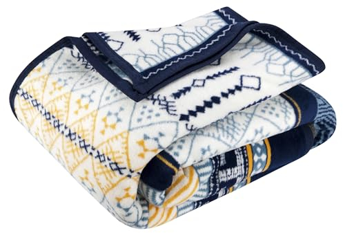 BOHORIA® Kuscheldecke Cozy Cotton 150x200cm | Winterdecke flauschig für Sofa, Sessel & Bett | Baum-Wolldecke Sofadecke Wohndecke (Blue Manitoba)