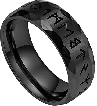 TQWSVUM Nordic Viking Futhark Band Ring – Herren Edelstahl 8 Mm Runenkreis Piratenring – Unisex Mittelalter Mode Gothic Pagan Amulett Ehering Schmuck(Black,11)