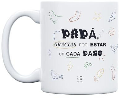 UO Taza de regalo con mensaje Papá Gracias por Estar en Cada Paso, Regalo para papás, Regalo para Padres, 350 ml, Cerámica