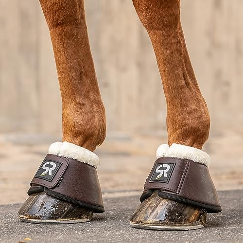 SUNRIDE Hufglocken mit Fell (2er Set) - für Pferde - aus Leder und Neopren - zum Schutz vor Ballentritten (S (Shetty & Pony), braun)