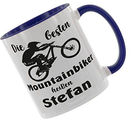 Crealuxe Kaffeetasse - Die Besten Mountainbiker heißen - Spruchtasse, Bürotasse, bedruckte Keramiktasse, Hochwertige Kaffeetasse, Tasse personalisiert mit Name/Spruch (Blau)