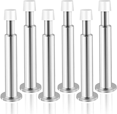 Door Stoppers, Door Stops for Skirtings, Wall Mounted Chrome Heavy Metal Door Stops Indoor Outdoors Door Holder to Stay Open, Stainless Steel Adjustable Brushed Silver Door Stops, 6 Pack
