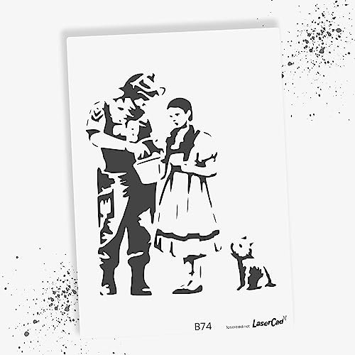 LaserCad Schablonen BANKSY Streetart (B074, Stop and Search, DIN A4) Stencil für Graffiti, Airbrush, Kunst, Deko, zum Malen