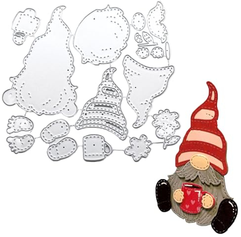 Mezrkuwr Weihnachtszwerg Metall-Stanzformen, Stanzformen, Frühlingsblume, Weihnachtszwerg, Stanzformen, Metallschnitt-Schablonen, DIY Scrapbooking, Weihnachtskarte