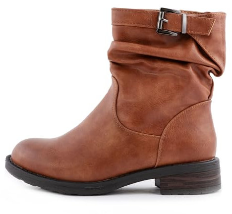 Toocool Stivaletti donna biker bassi motociclista casual fibbia Scarpe stivali G527 [37,camel]