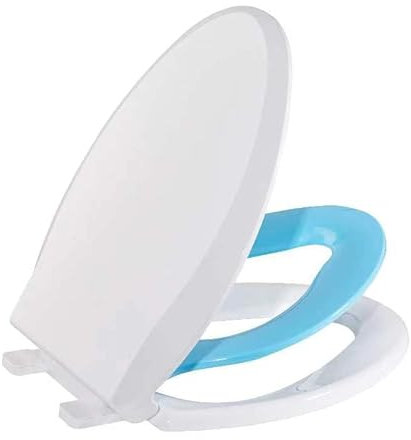 homfan Toilettensitz, verlängerter Toilettensitz mit integriertem Kleinkindsitz, Töpfchentraining, länglich, blau, passt sowohl Erwachsenen als auch Kindern, mit langsamem Schließen und Magneten