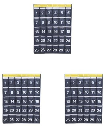 3er-Set nummerierte Taschendiagramme zum Aufhängen über der Tür mit 30 Taschen, langlebig, für Schrank, Marineblau, 30 Fächer