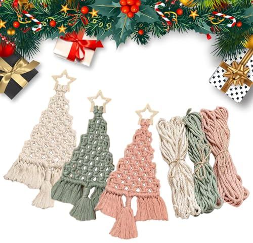 Vordpe 3 Pack Christmas Macrame DIY Kit for Pendants and Ornaments, Fabric for Holiday Decoration