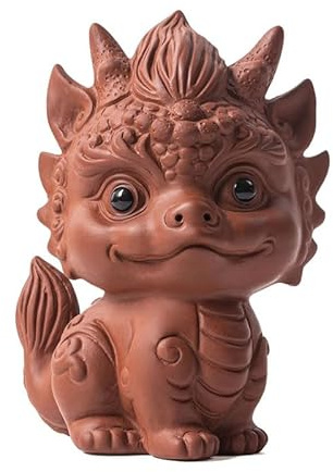 HonHeam Chinese Zisha Dragon Tea Pet, Ceramic Tea Pet, Handmade Purple Clay Tea Pet for Kung Fu Tea Tray, Tea Pet Decorate Kungfu Tea Tray Accessories (B)