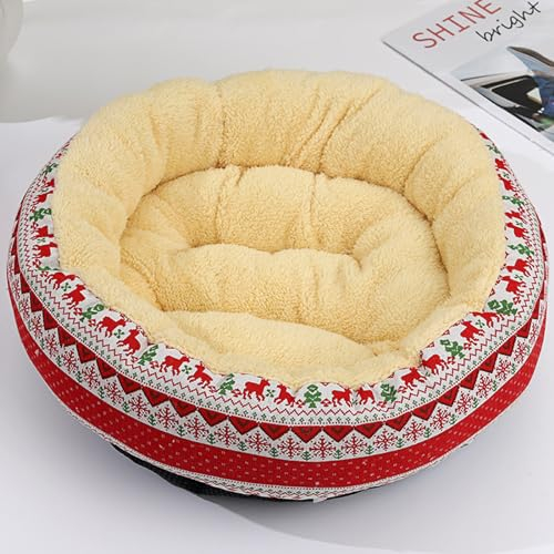 DOTBUY-SHOP Hundebet Rundes Katzenbett, Hundekissen Grosse Hunde Donut Kissen, Waschbar Plüsch-Hundekorb Hundebett, für Mittel Hunde Katzen und Herbst, Frühling und Winter (M,Weihnachten)