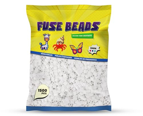 Benny Beads Bügelperlen 1500 Stück, Midi-Größe 5mm, Kreatives Bastelzubehör DIY Fuse Beads (Weiß)
