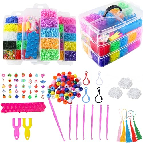 Tuilful 15000+ Loom Bands Kit - 25 Vibrant Colors Loom Bands – Rubber Bands Bracelet Making Kit with Alphabet Beads, S Hooks and Tools with Storage Box - DIY Arts & Crafts Gift for Girls & Boys