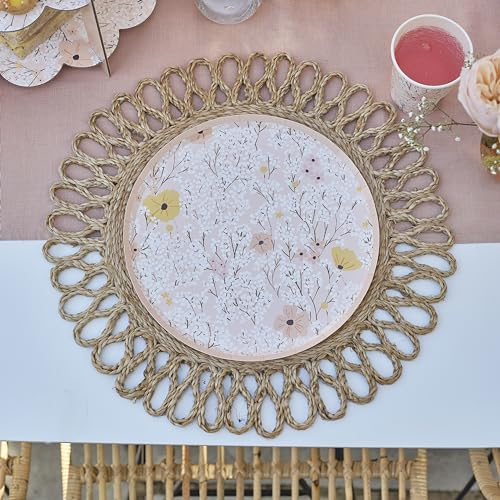 Ginger Ray Pink Floral Paper Birthday Plates Party Tableware 8 Pack, Pastel
