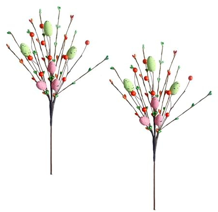 Marooma 2 Stück Osterei-Baumzweige, Künstliche Osterei-Blumen, Dekorative Frühlingsblumenstiele, Künstliche Osterspieße, Bunte Beerenspieße, Frühlingsblumenzweige,(Türkis)