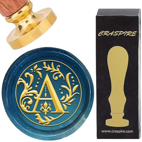 craspire Wachssiegel-Stempel Buchstabe A, Retro-Alphabet, Initialen, Siegellack-Stempel, Klassischer Vintage-Stil, 26, Buchstaben AZ, 25 mm, Abnehmbarer Messingkopf, Holzgriff Für DIY Scrapbooking