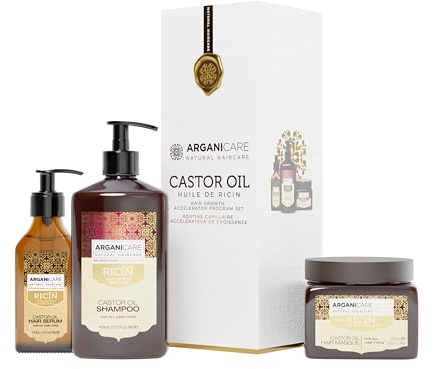 ARGANICARE | Shampoo + Maske + Serum Rizinus | Wachstumsbeschleuniger | beruhigt das Kopfleder | nährt und stärkt das Kopfleder | kräftiges und glänzendes Haar | 400 ml + 500 ml + 100 ml