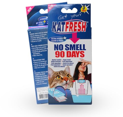 Katfresh® - Effektiver Katzentoiletten Geruchsfilter - Reduziert Urin-Geruch und Ammoniakgase im Katzenklo - 3x Geruchsentferner Filter für 90 Tage