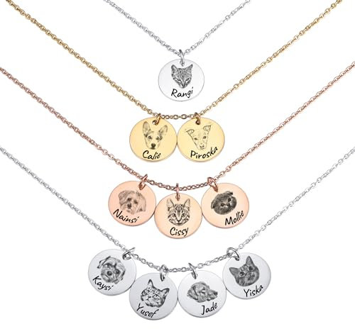 OTXIXTO Collar Personalizado Con 3 Retratos de Mascota - Conmemorativo Con Grabado/Nombre - Regalo de Recuerdo Para Mujer/Amantes de Mascotas (Oro)